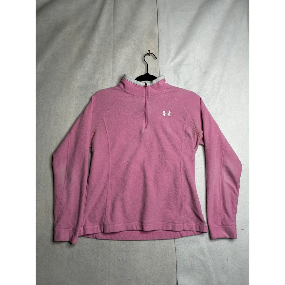 Under Armour Womens Pink Fleece Quarter Zip Pullover Sweater MD Mock Neck‎ Logo